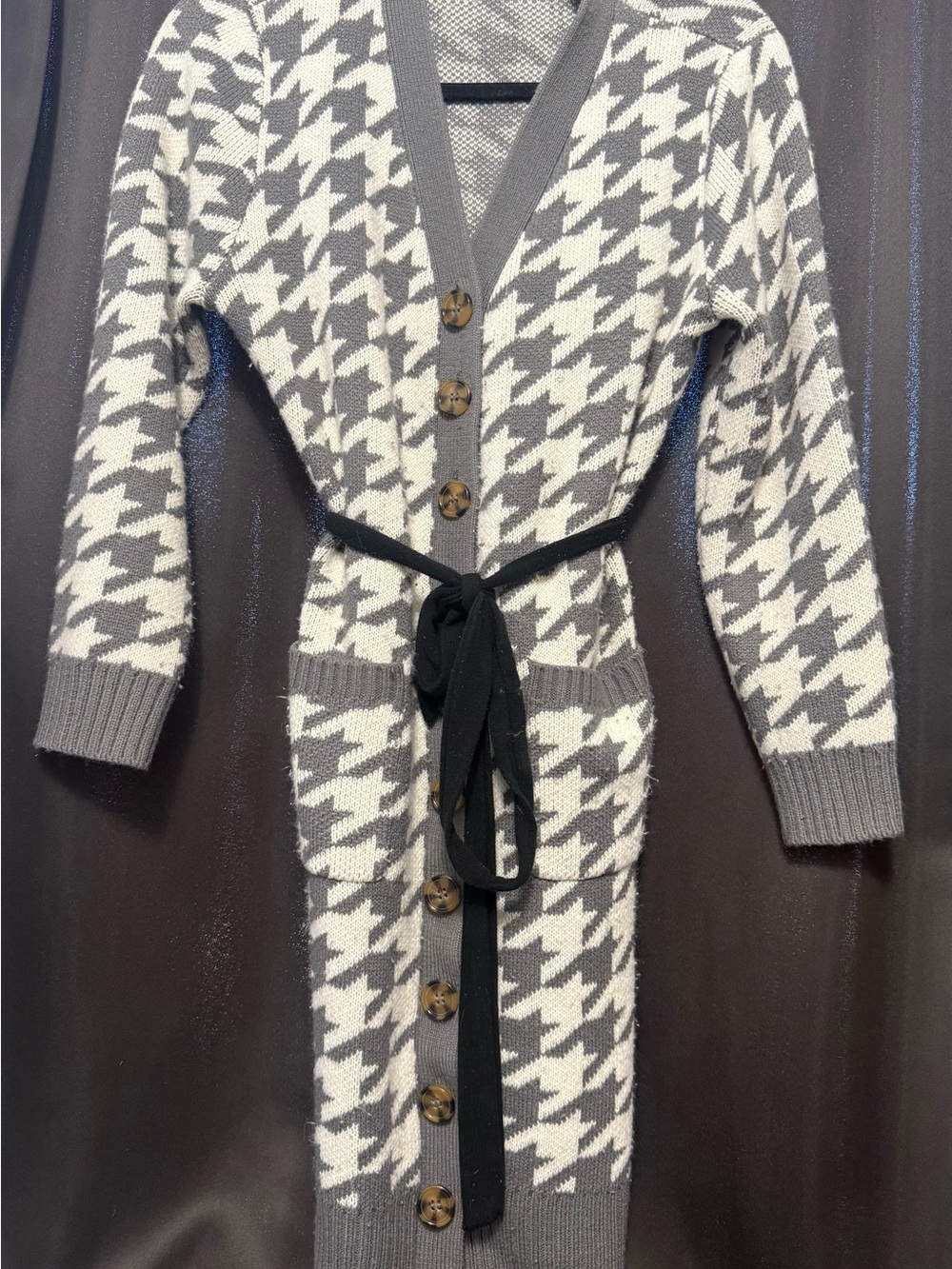Olive & Oak Houndstooth Knit Cardigan Sweater Dress Petite XL PXL with Belt”.